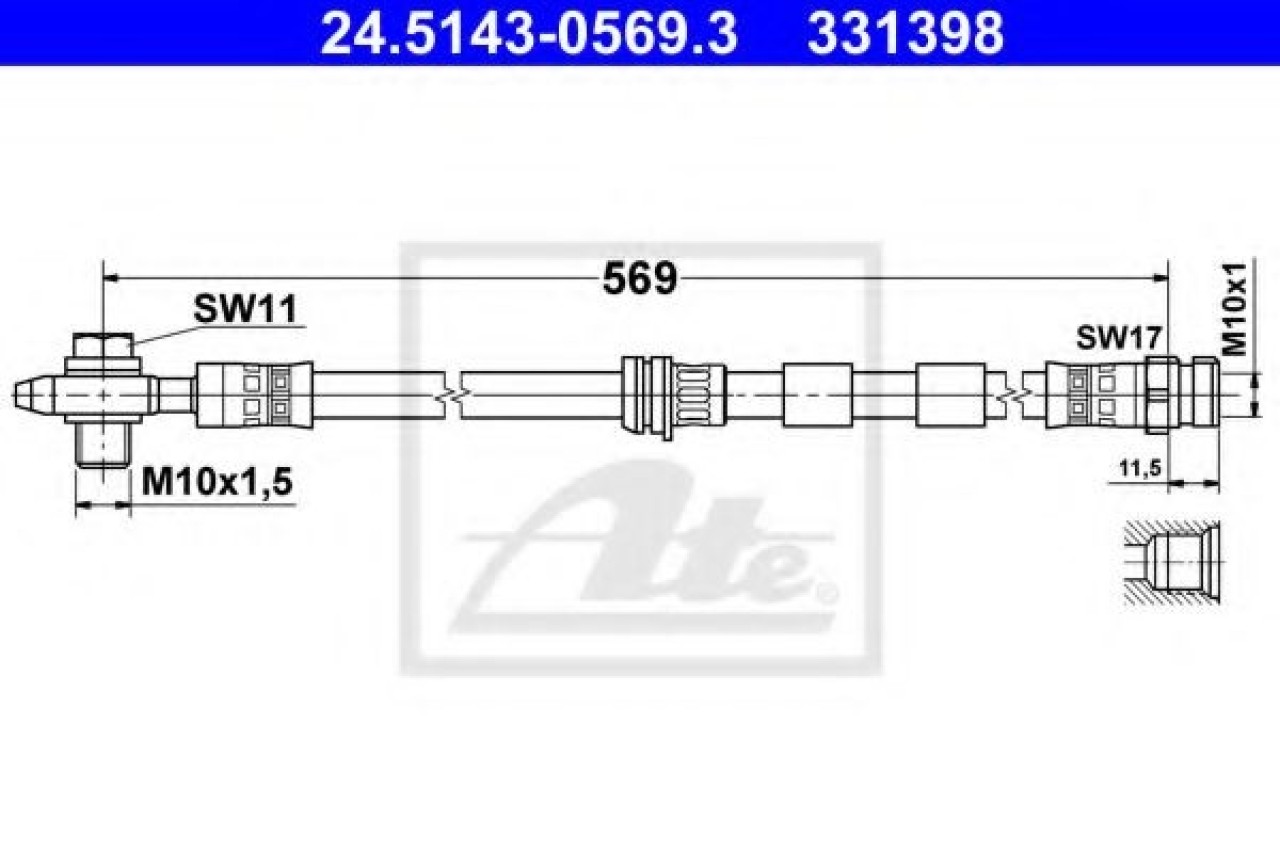 Furtun frana AUDI A3 (8L1) (1996 - 2003) ATE 24.5143-0569.3 piesa NOUA