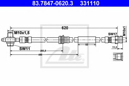 Furtun frana AUDI TT Roadster (8J9) (2007 - 2014) ATE 83.7847-0620.3 piesa NOUA