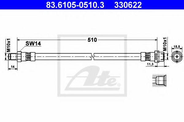 Furtun frana MERCEDES SPRINTER 4-t platou / sasiu (904) (1996 - 2006) ATE 83.6105-0510.3 piesa NOUA