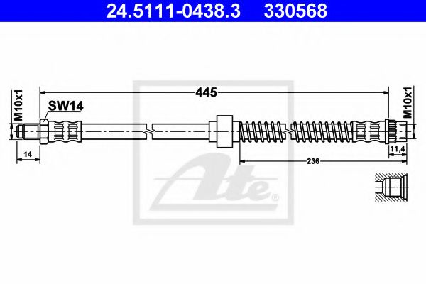 Furtun frana PEUGEOT PARTNER combispace (5F) (1996 - 2012) ATE 24.5111-0438.3 piesa NOUA