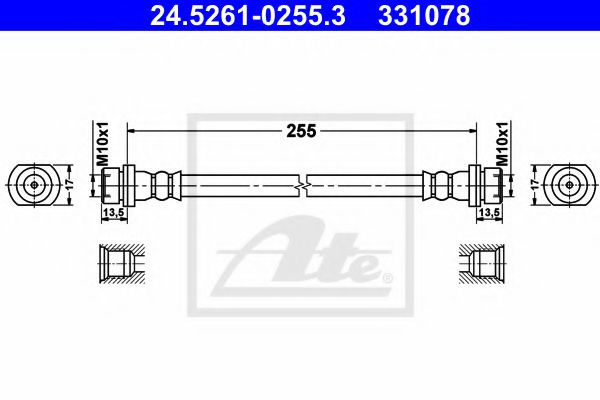 Furtun frana TOYOTA YARIS (P9) (2005 - 2013) ATE 24.5261-0255.3 piesa NOUA