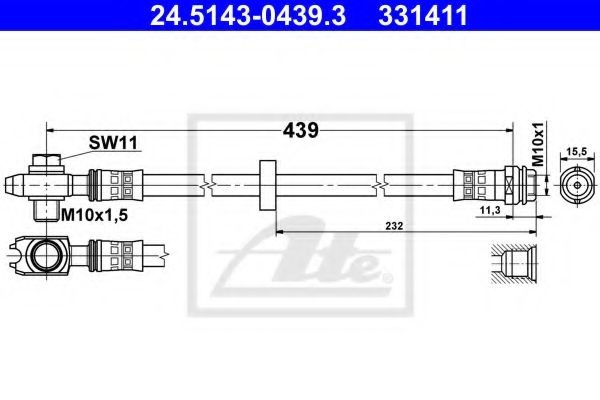 Furtun frana VW POLO (6N2) (1999 - 2001) ATE 24.5143-0439.3 piesa NOUA