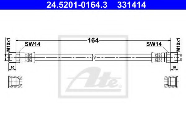 Furtun frana VW TRANSPORTER IV bus (70XB, 70XC, 7DB, 7DW, 7DK) (1990 - 2003) ATE 24.5201-0164.3 piesa NOUA