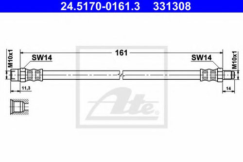 Furtun frana VW TRANSPORTER IV caroserie (70XA) (1990 - 2003) ATE 24.5170-0161.3 piesa NOUA