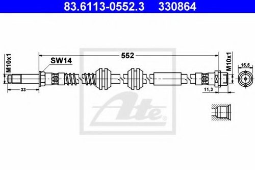 Furtun frana VW TRANSPORTER V caroserie (7HA, 7HH, 7EA, 7EH) (2003 - 2016) ATE 83.6113-0552.3 piesa ...