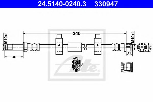 Furtun frana VW TRANSPORTER V caroserie (7HA, 7HH, 7EA, 7EH) (2003 - 2016) ATE 24.5140-0240.3 piesa NOUA