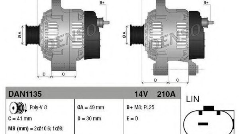 Generator / Alternator BMW X4 (F26) (2014 - 2016) DENSO DAN1135 piesa NOUA