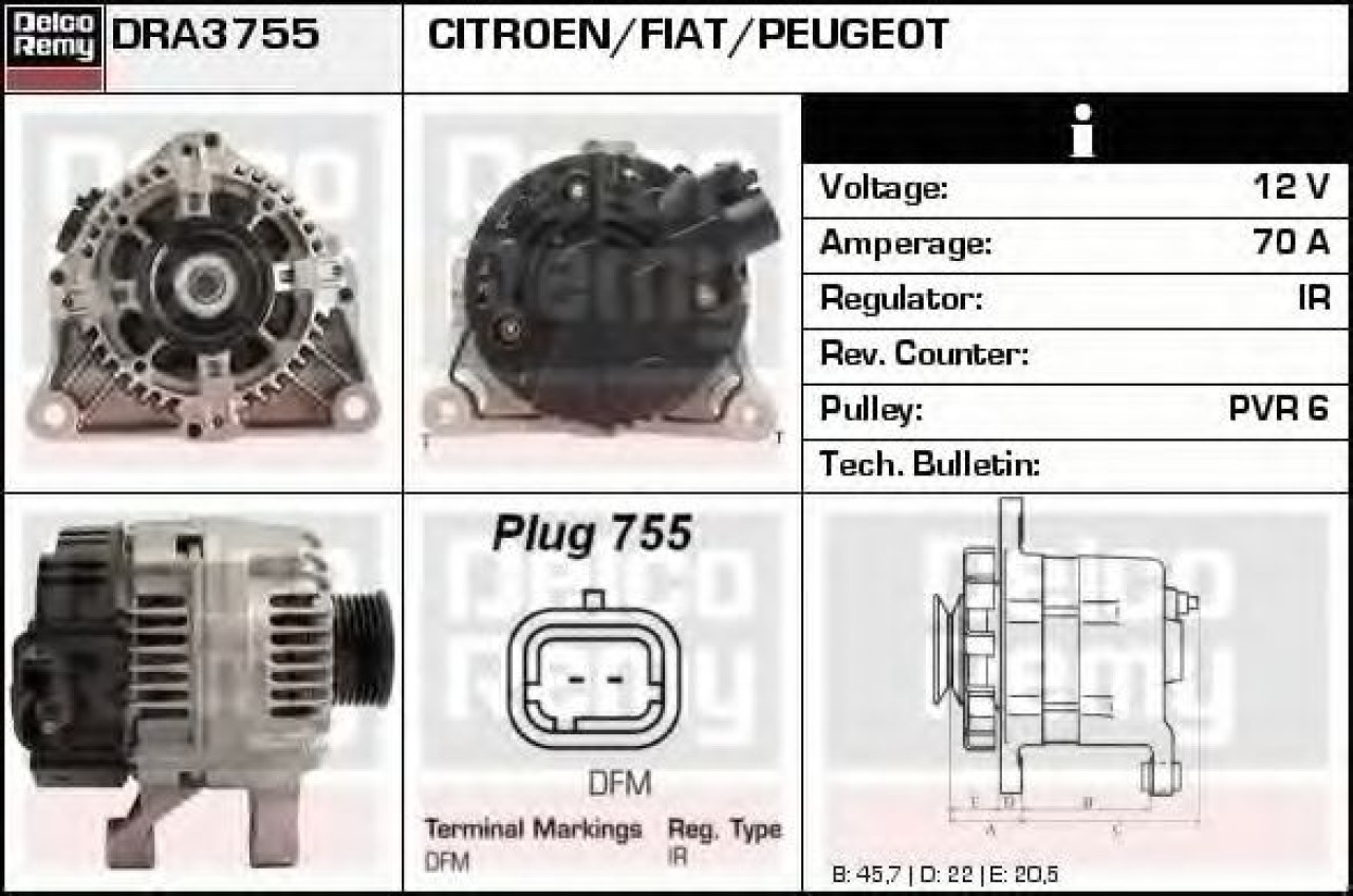 Generator / Alternator CITROEN XSARA Cupe (N0) (1998 - 2005) DELCO REMY DRA3755 piesa NOUA