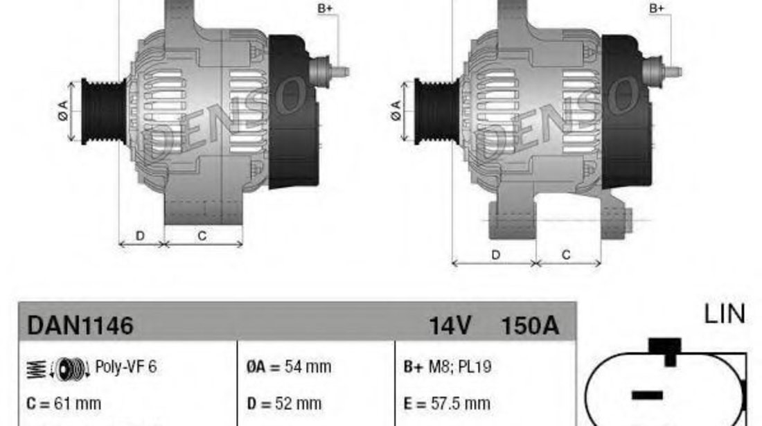 Generator / Alternator FIAT 500X (334) (2014 - 2016) DENSO DAN1146 piesa NOUA