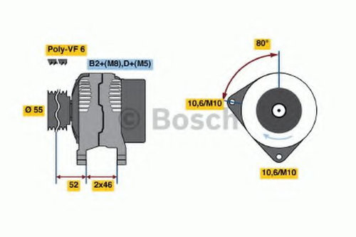 Generator / Alternator LANCIA PHEDRA (179) (2002 - 2010) BOSCH 0 986 044 400 piesa NOUA