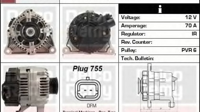 Generator / Alternator PEUGEOT PARTNER combispace (5F) (1996 - 2012) DELCO REMY DRA3755 piesa NOUA