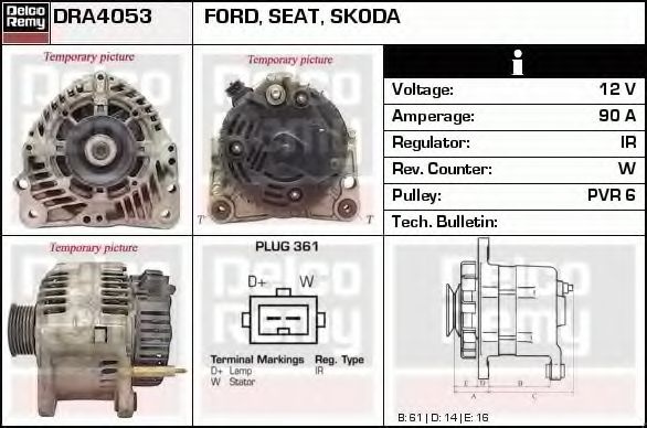 Generator / Alternator SEAT AROSA (6H) (1997 - 2004) DELCO REMY DRA4053 piesa NOUA