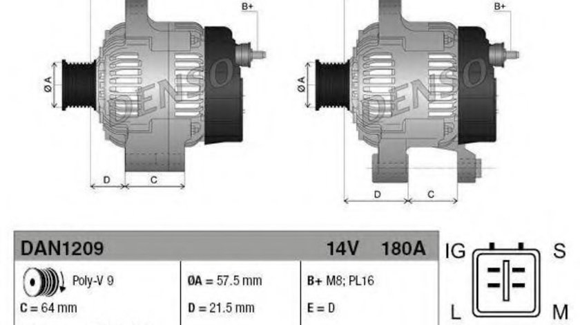 Generator / Alternator TOYOTA LAND CRUISER 200 (VDJ2_, UZJ2_) (2007 - 2016) DENSO DAN1209 piesa NOUA