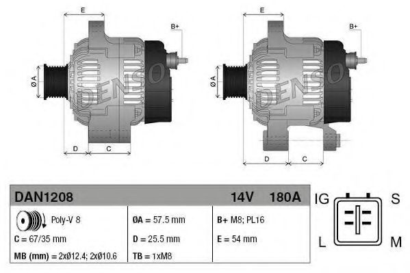 Generator / Alternator TOYOTA LAND CRUISER 200 (VDJ2_, UZJ2_) (2007 - 2016) DENSO DAN1208 piesa NOUA