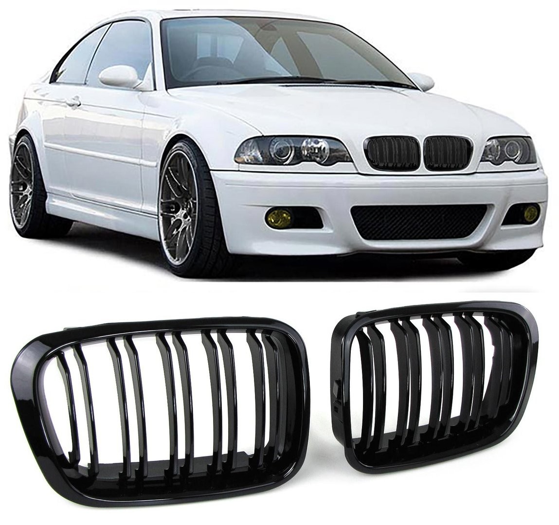 Grila dubla sport tuning BMW E46 coupe cabrio nefacelift NFL M-LOOK negru NOU