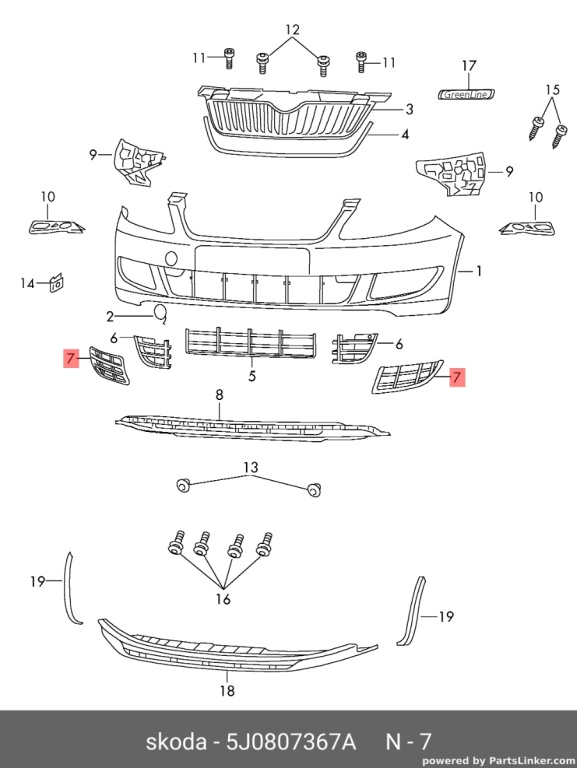 Grila Proiector stanga Skoda fabia 2011-2014 hatchback OEM 5J0807367A