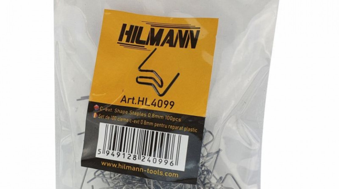 HL4099 Set de 100 cleme C-ext -0.8mm pentru reparat plastic, HILMANN
