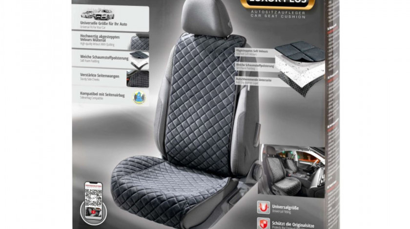 Husa Auto Scaun Fata Cu Protectie Laterala Pentru Sezut, Comfortline Luxor, Matlasata Cu Strat Antiderapant, Walser, Universal, Negru 13958