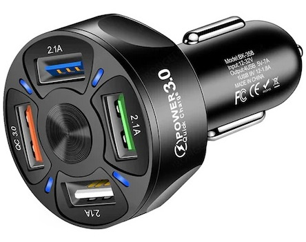 Incarcator Auto Bricheta USB Cu Lumina LED, 3A, QC3.0, 4 Porturi USB, Incarcare Rapida, Negru RAZ072