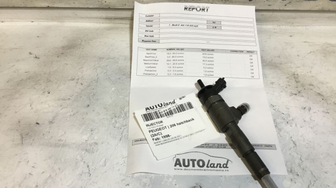 Injector 0445110252 1.4 TDCI Probat Peugeot 206 hatchback 2A/C 1998