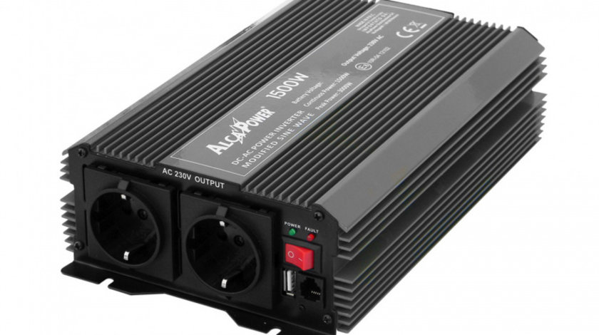 Invertor de tensiune AlcaPower by President 1500W 12V-230V, sinusoida modificata, port USB PNI-ACAL216