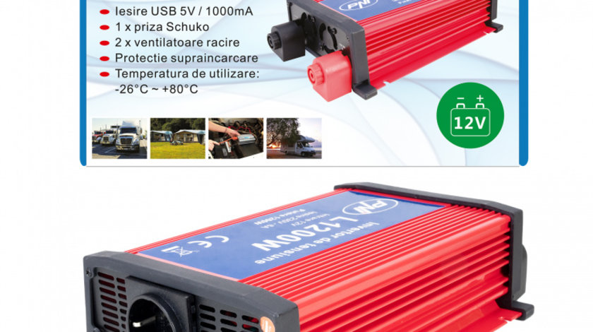 Invertor de tensiune PNI L1200W alimentare 12V iesire 230V PNI-H1200W12