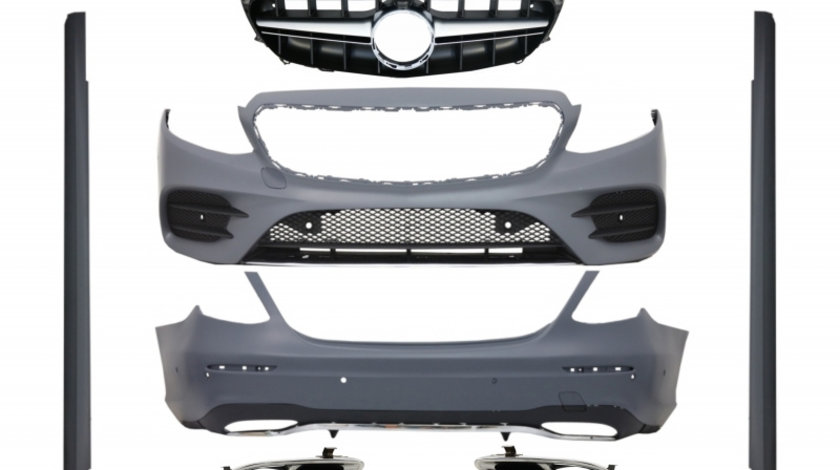 Kit Exterior Complet Cu Grila Centrala Si Ornamente Compatibil Cu Mercedes-Benz E-Class W213 2016→ E43 E53 Sport Line Design Crom Negru COCBMBW213AMGSLTYAGTRMB