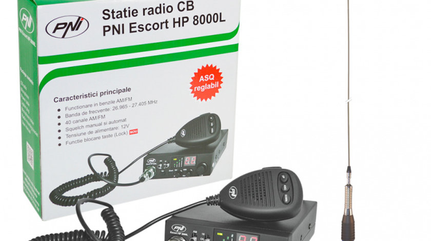 Kit Statie radio CB PNI ESCORT HP 8000L ASQ + Antena CB PNI ML160 cu magnet PNI-PACK70