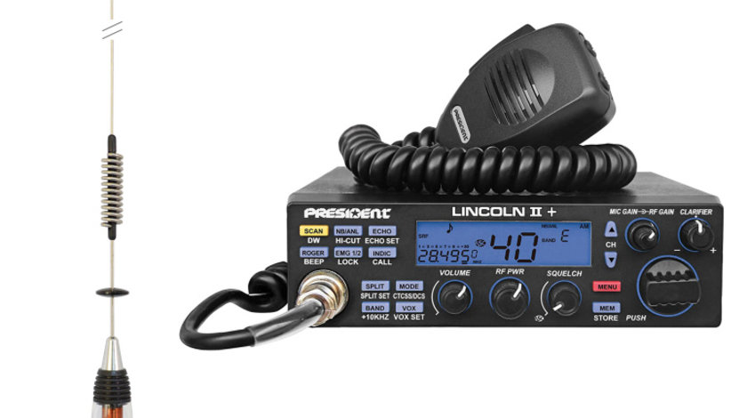 Kit Statie radio CB President LINCOLN II + Antena CB PNI ML70, lungime 70cm, 26-30MHz, 200W PNI-PRE-K50