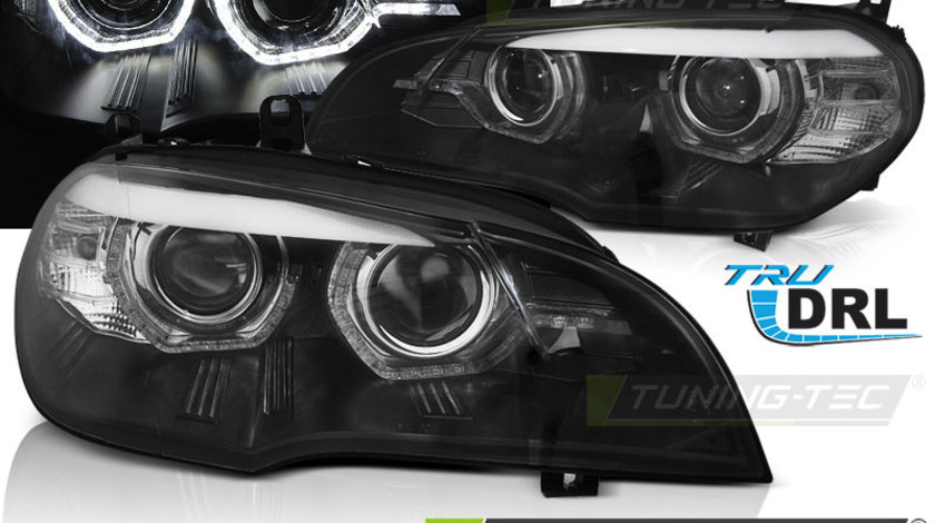 LED Faruri ANGEL EYES LED DRL BLACK compatibila BMW X5 E70 07-13 (XENON OEM)