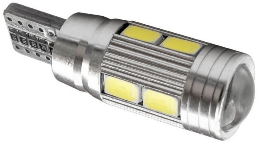 Led T10, 10 SMD, W5W, Canbus, 12V, Pentru Pozitie, Plafoniere, Portbagaj, Lumina Alb 6000K KRU114