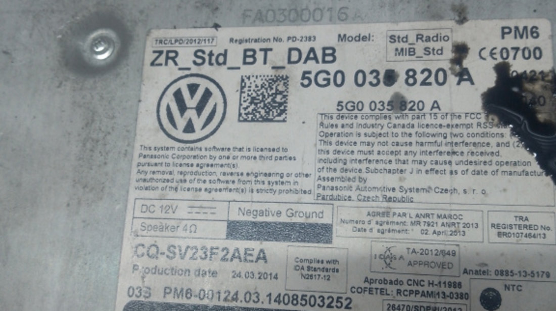 Magazie CD Volkswagen Golf 7 2014, 5G0035820A