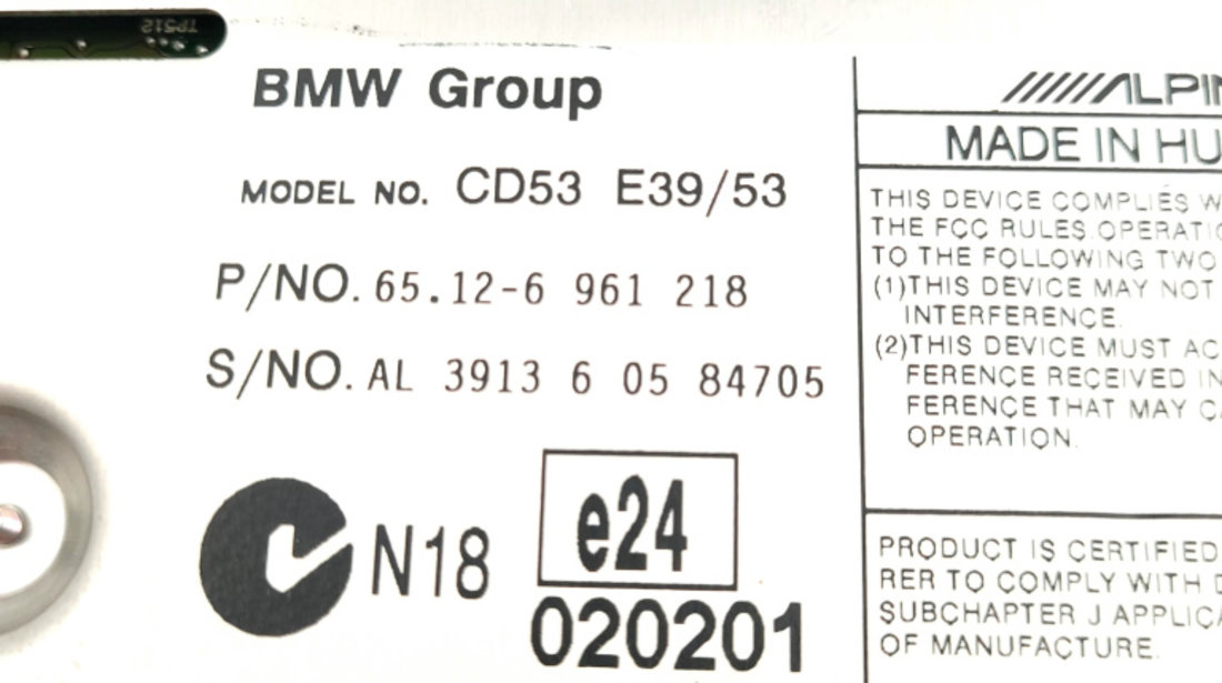 Media Player / Radio / Unitate CD / Casetofon BMW X5 (E53) 1999 - 2006 Motorina 6961218, 65126961218, 6512 6961218