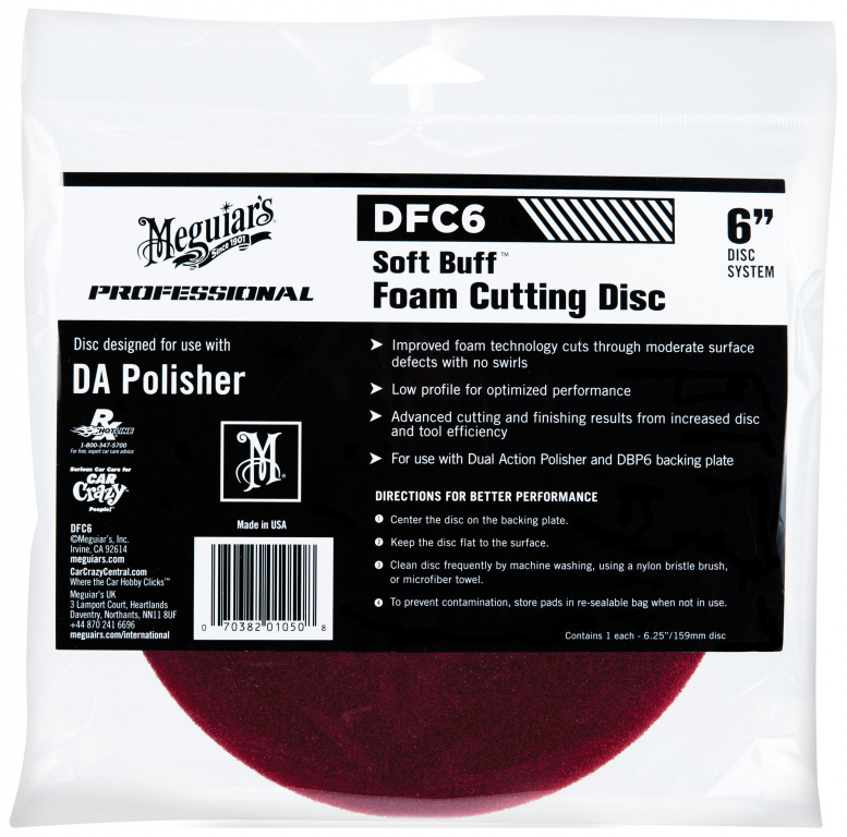 Meguiar's Professional Soft Buff DA Foam Cutting Disc 6&quot; Burete Polish Abraziv Rosu 152mm DFC6