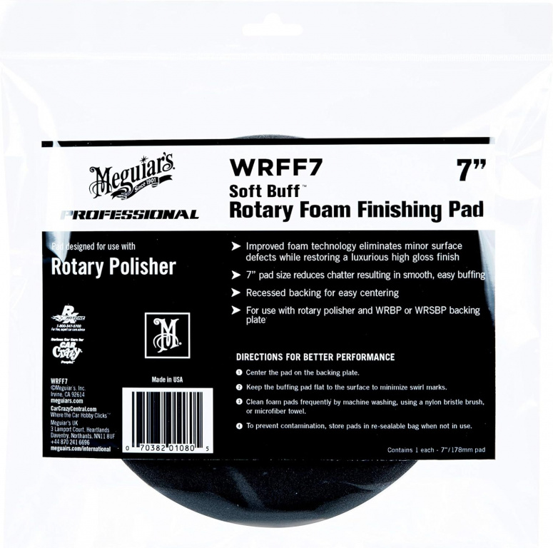 Meguiar's Rotary Foam Finishing Pad Soft Buff 7&quot; Burete Fin Polish Negru 178mm WRFF7