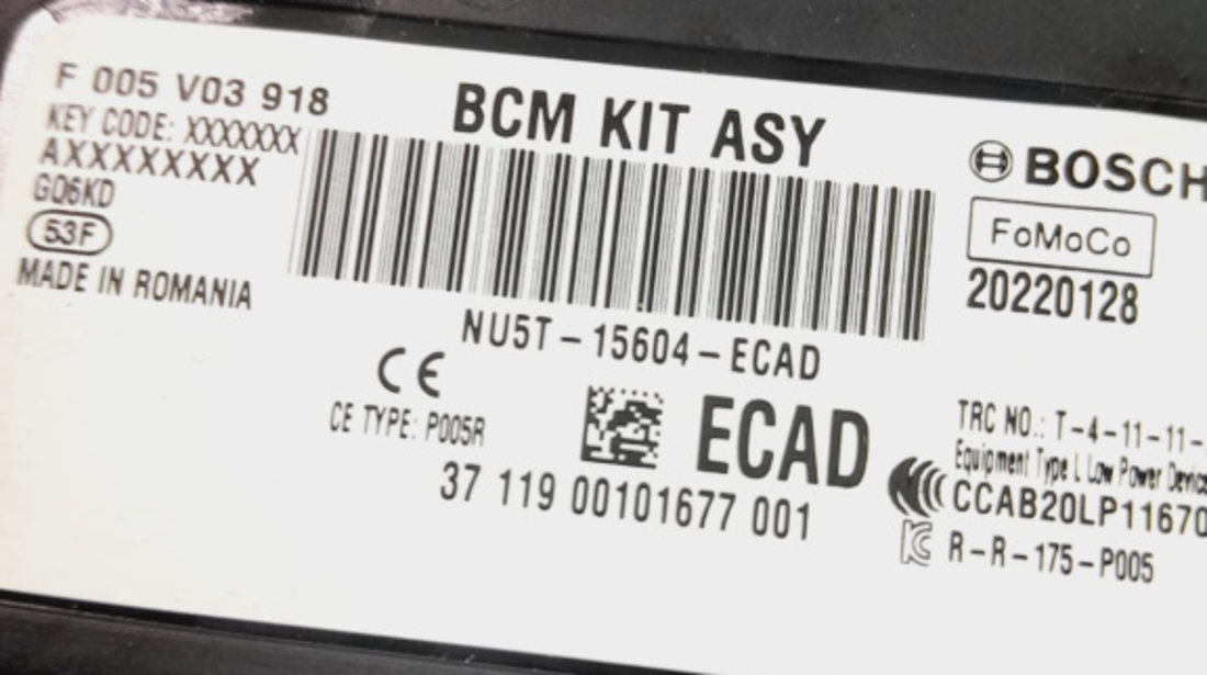 Modul confort BCM Nu5t-15604-ecad Ford Fiesta 7 [2017 - 2020]