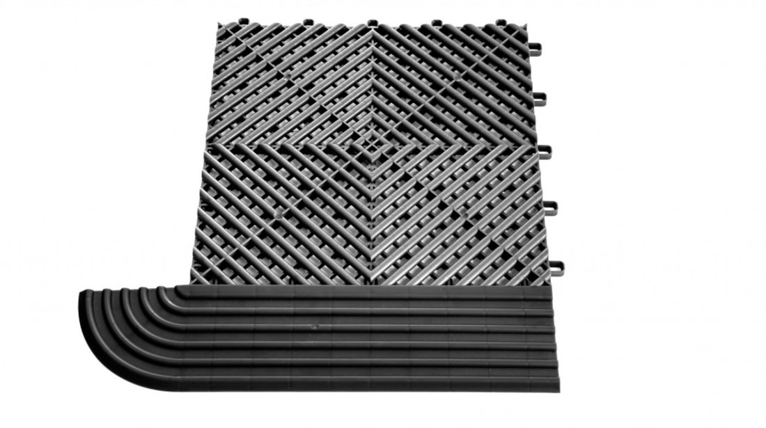 Modular "MAXTON Floor"- Corner Edge Tile (Male Pegs) MXFL-CORNER-M-BLACK-1