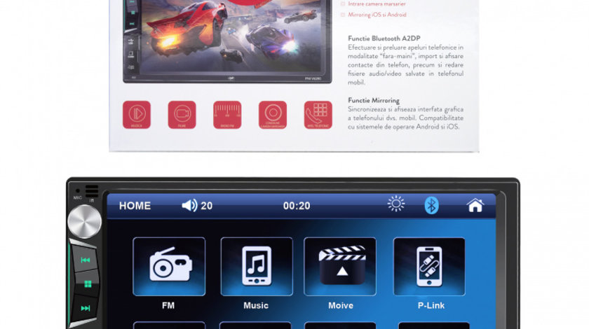 Multimedia player auto PNI V6280 cu touchscreen, functie Bluetooth, functie Mirror Link Android/iOS USB, slot micro SD, intrare AUX, 2 DIN, intrare camera marsarier PNI-V6280