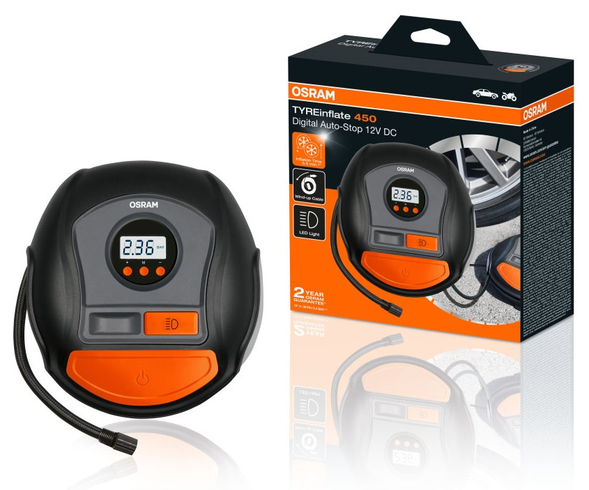 Osram TYREinflate 450 Compresor Auto Digital Cu Manometru Digital Auto-Stop 12V OTI450