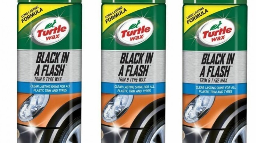 Pachet 3 Buc Turtle Wax Spray Curatat Plastic Exterior Si Anvelope Black In A Flash 500ML FG51777