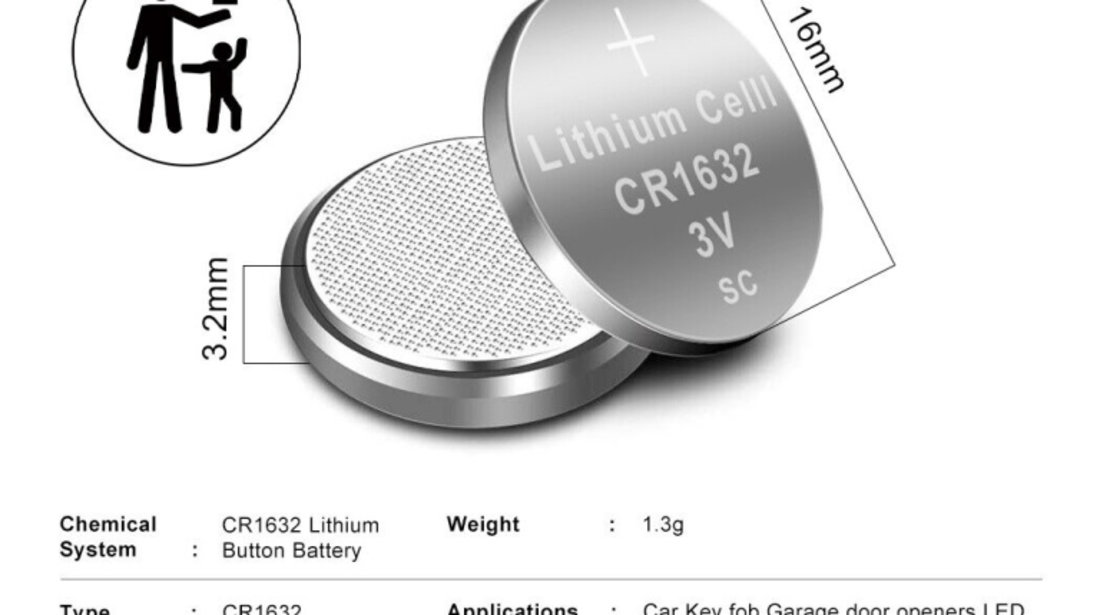 Pachet 5 Buc Set 5 Buc Baterie CR 1632 Pkcell CR1632 Pkcell
