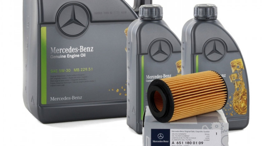 Pachet Revizie Mercedes Ulei Motor Mercedes-Benz 229.51 5W-30 5L A000989690613ABDE + 2 Buc Ulei Motor Mercedes-Benz 229.51 5W-30 1L A000989690611ABDE + Filtru Ulei Oe Mercedes-Benz C-Class S205 2014→ A6511800109