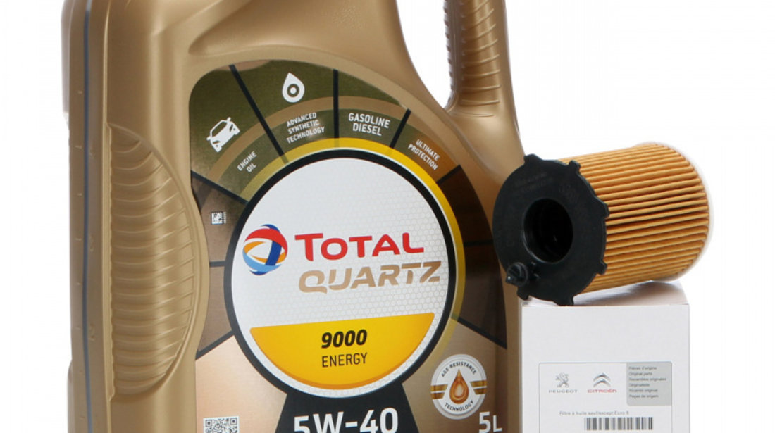 Pachet Revizie Peugeot Ulei Motor Total Quartz 9000 Energy 5W-40 5L + Filtru Ulei Oe Citroen DS4 2011-2015 1109AY