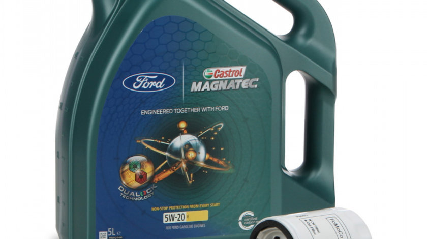 Pachet Revizie Ulei Motor Castrol Magnatec Ford 5W-20 E 5L 15D63F + Set Filtru Ulei + Surub Golire Baie Ulei Oe Ford Ranger TKE 2011→ 2468342 + 2261879