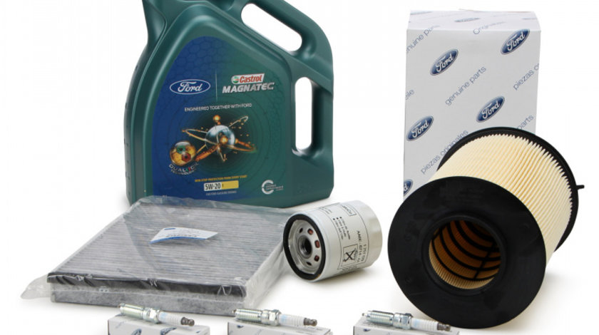 Pachet Revizie Ulei Motor Castrol Magnatec Ford 5W-20 E 5L 15D63F + Set Filtru Aer + Polen + Ulei + 3 Buc Bujie Oe Ford 1848220 + 1709013 + 2468342 + 3 Buc 1770305