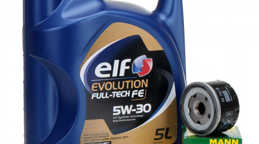 Pachet Revizie Ulei Motor Elf Evolution Full Tech FE 5W-30 5L + Filtru Ulei Mann Filter Dacia Sandero 1 2008→ W75/3 + Buson Golire Baie Ulei Fa1 518.471.001 + Garnitura Buson Golire Baie Ulei Fa1 968.330.100