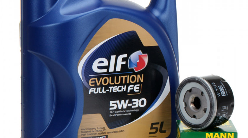 Pachet Revizie Ulei Motor Elf Evolution Full Tech FE 5W-30 5L + Filtru Ulei Mann Filter Renault Megane 1 1996-1999 W75/3 + Buson Golire Baie Ulei Fa1 518.471.001 + Garnitura Buson Golire Baie Ulei Fa1 542.470.100