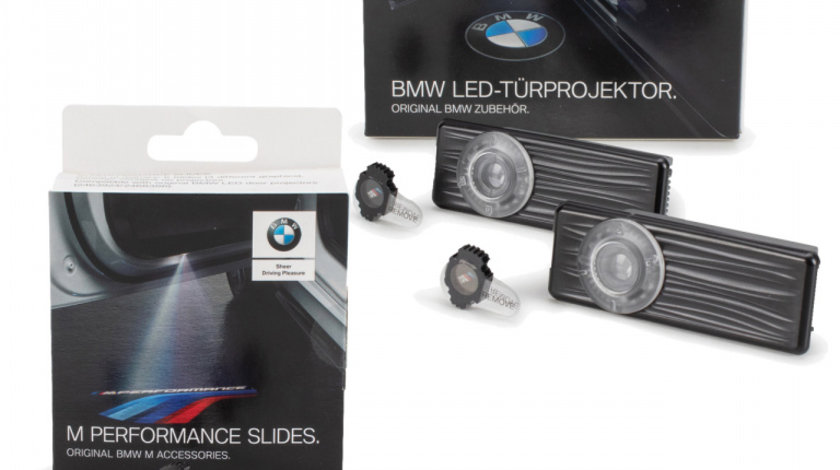 Pachet Set Holograme Logo Usi Oe Bmw Seria 2 F45 2013→ M 68MM 63312468386 + Set 6 Buc Slideuri Pentru Proiectoare Holograme Logo Usi Led Oe Bmw M-Performance 63312469631