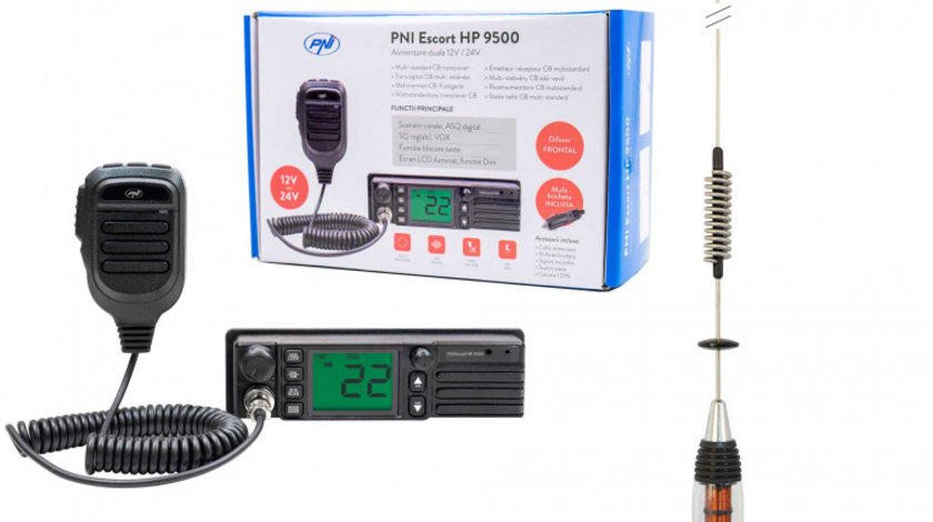 Pachet Statie radio CB PNI Escort HP 9500, ASQ, 12-24V + Antena CB PNI ML70, 70 cm cu baza magnetica 145 mm inclusa PNI-PACK94