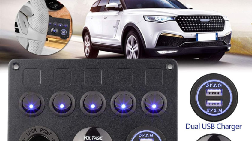 Panou Intrerupatoare Auto, 12V-24V, 25℃~85℃, USB Dublu, Led, Negru C00497